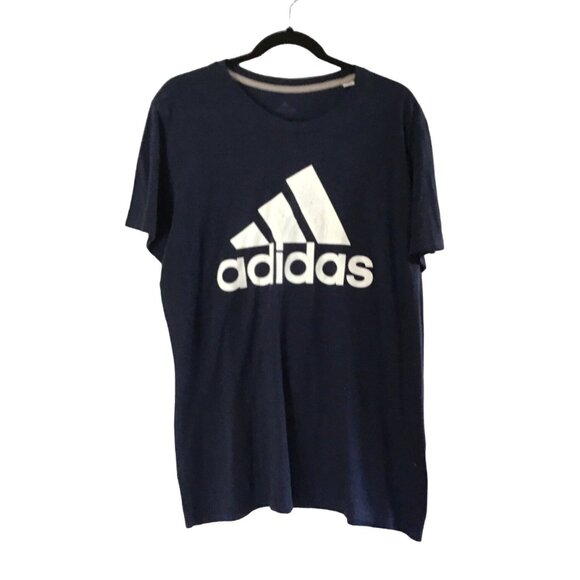 ADIDAS- MENS NAVY FRONT GRAPHIC SHORT SLEEVE CREW NECK T-SHIRT SIZE LARGE - Picture 1 of 6